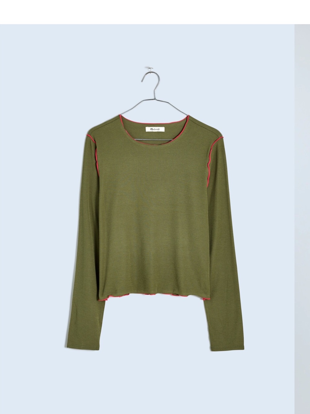 Madewell Contrast-Stitched Crewneck Crop Tee Desert Olive Size L